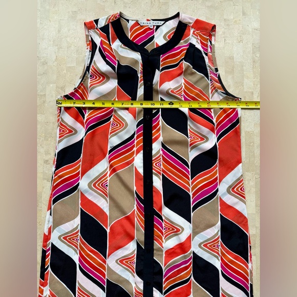 Trina Turk Women's 100% Silk Geometric Shirt Shift Dress Sz 10 Printed Colorful - Picture 3 of 8